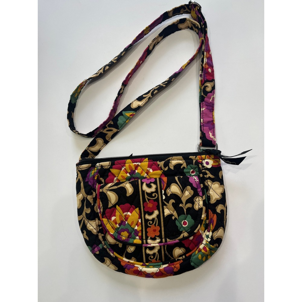 Vera Bradley Provencal Quilted Floral Crossbody Bag Black Multi Color Adjustable